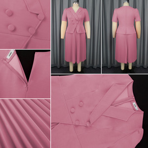AM040922 Vestidos de Trabajo Modernos para Mujer, Traje Casual con Cuello de Solapa, Manga Corta, Doble Botonadura, Vestido Plisado, Formal de Negocios para Oficina - Product Image 6