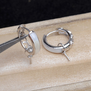 Support de boucles d'oreilles en perles baroques, accessoires de bricolage pour JG6016, coquille en argent S925 avec motif de grille de diamants vide de 11-14 mm, emballé dans un sac - Product Image 5