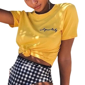 Calvera <strong>Yellow</strong> Street Printed <strong>Tops</strong> for <strong>Women</strong> Short Sleeve Tees Cheap Wholesale T Shirt Factory Customized - Product Image 2