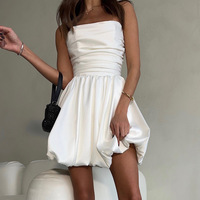 Robe Courte Blanche en Satin Personnalisée pour Femme, Modèle Bustier Coeur, Style Français Froncé, Tendance