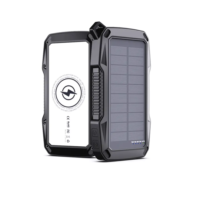 High Capacity Security Alarm Waterproof 10000mAh Strong LED Light PD22.5W Fast Wireless Charging Solar Power Bank