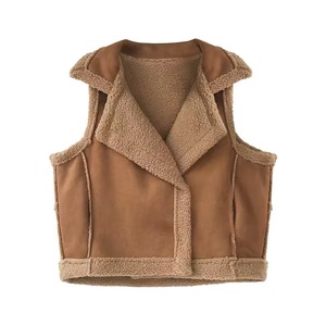 Femmes automne hiver une pièce <span class=keywords><strong>fourrure</strong></span> d'agneau daim Cardigan gilet ample <span class=keywords><strong>sans</strong></span> manches tricoté veste Style décontracté - Product Image 1
