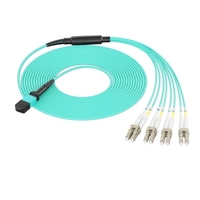 Kabel Breakout 8F OM3 MPO ke LC 40G/100G Multimode Fiber Optic Patch Cord LSZH untuk Switch Kepadatan Tinggi Pusat Data
