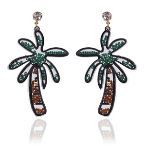 Hawaii Korean Style Acrylic Resin Women Fashion Simple Glass Seed <strong>Beads</strong> Sea Shore Coconut Palm Tree Charm Earring Jewelry - Product Image 1