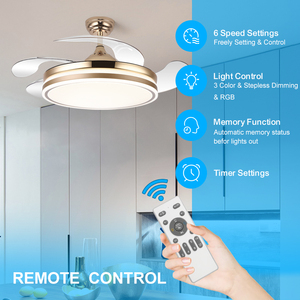 2019 moderno blanco AC Motor 4 aspas ventilador de techo con luces LED 72W Control remoto 3 colores regulable para dormitorio - Product Image 5