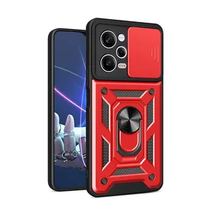 Slide Camera Lens Mobile Phone Cases For Xiaomi Redmi Note 13 12 11 Pro Plus 4G 5G Ring Holder Kickstand Shockproof Back Covers