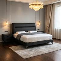 Leyi Luxuriöses Modernes Verstellbares Gepolstertes Bett mit Hohem Kopfteil aus Echtem Leder, Metallrahmen, Langlebig und Umweltfreundlich, King-Size
