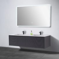 Meuble de salle de bain mural à deux tiroirs gris clair, armoire de salle de bain à longue poignée, vente en gros