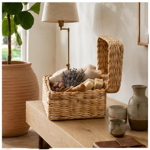 Panier de rangement rectangulaire en corde de papier tressée à la main, bac organisateur multifonctionnel pour la maison et le bureau - Product Image 1