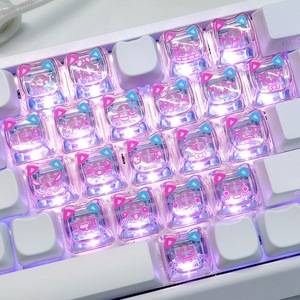Teclas transparentes para PC Diy 21 Mao Cute Cat PC Keycaps Black Pink 21 Keys Keycaps Transparente para Mx Switch Teclado mecánico - Product Image 3