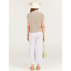 FOXA Conjunto de pantalones blancos con bolsillo y top corto sin mangas de punto para mujer, ropa para viajes de verano, ropa de vacaciones en la playa - Product Image 4