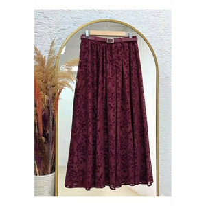 Women's Burgundy Modest Skirt <b>Elastic</b> Waistband Flocked Tulle 100 Cm Length - Product Image 5
