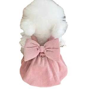 Pink Corduroy Dog Skirt With Bow And <b>Lace</b> Trim For <b>Teddy</b> Bichon Frise Winter Princess Style Pet Clothes - Product Image 5