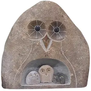Natural Rock Cobble Stone Boulder Owl Hand Carving Home Garden Ornaments for Outdoor Landscape Garden Patio Lawn Decor