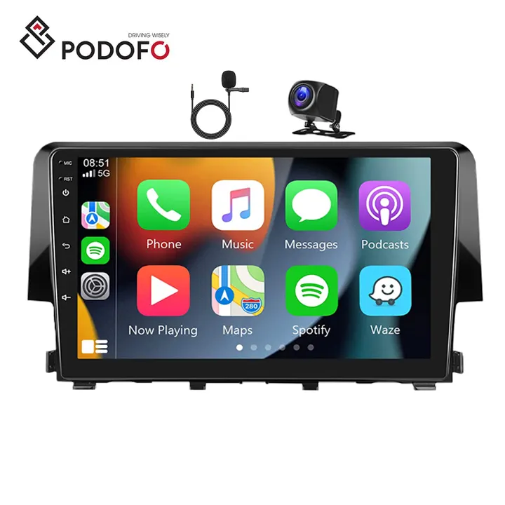 Podofo 2 Din Car Stereo Radio 9 ''autoradio Carplay Android Auto per HONDA Civic 2016 supporto AHD Camera HIFI RDS GPS OEM