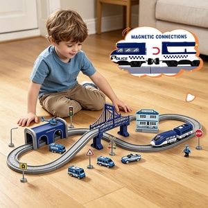 Ensemble <span class=keywords><strong>de</strong></span> train électrique 66 pièces, circuit <span class=keywords><strong>de</strong></span> train à assembler soi-même, voies <span class=keywords><strong>de</strong></span> train, train électrique, voitures <span class=keywords><strong>de</strong></span> <span class=keywords><strong>police</strong></span>, jouet pour enfants - Product Image 2