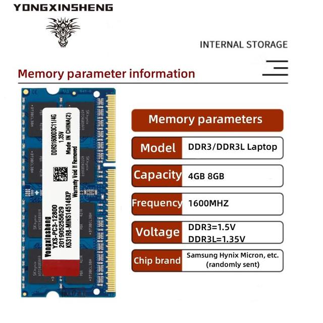 DDR3 DDR3L 4GB 8GB 1600Mhz Universal Laptop Memory PC3L-12800 Non-ECC 1.35V 204Pin SODIMM RAM for LAPTOP NOTBOOK CL11