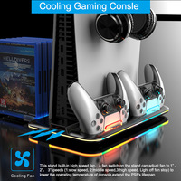 Station de charge verticale multifonctionnelle avec refroidissement / Support de stockage de disques lumineux RVB pour PS VR, support de charge de joystick, accessoires de jeu