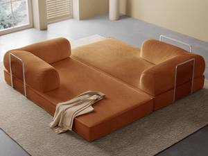 ชุดเตียงโซฟาสี่เหลี่ยมสีฟ้าส้มที่ทันสมัยขาผ้าสุญญากาศสำหรับวิลล่าห้องนั่งเล่นเฟอร์นิเจอร์แยกส่วน - Product Image 4