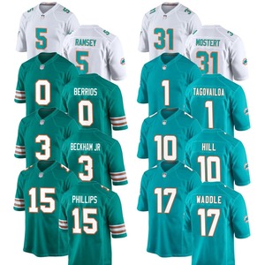 Maillots de football américain des Dolphins de Miami pour hommes, col en V, manches courtes, blanc aqua, respirant, avec nom du joueur, vêtements de sport - Product Image 1