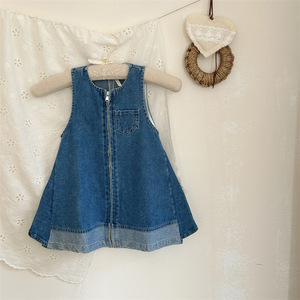 Vendita all'Ingrosso 2026 Abito Estivo Senza Maniche in <span class=keywords><strong>Jeans</strong></span> per Bambine, Stile A-line - Product Image 1