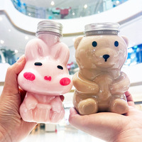 Bouteille en plastique transparente vide de 350 ml à 500 ml en forme d'animaux de dessin animé pour thé au lait, boissons gazeuses, jus d'orange