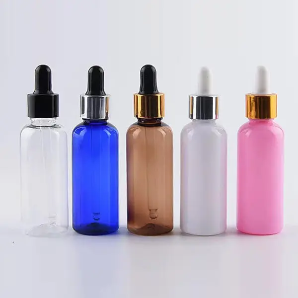 50Ml Platte Schouder Ambergroen Roze Helder Dik Haar Olie Serum Plastic Druppelaar Fles Voor Etherische Olie Huidverzorging