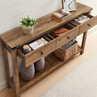 Table console en bois massif de style mid-century moderne avec 3 tiroirs, écologique, pour appartement, maison, bureau