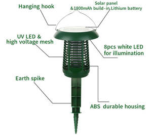 Lámpara <span class=keywords><strong>solar</strong></span> para matar mosquitos recargable a prueba de agua de alta calidad, Zapper para control de plagas al aire libre, colgante e insertable en el suelo - Product Image 5