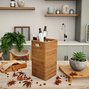 Cesta de Almacenamiento de Alimentos Multifuncional, Duradera y Segura, Hecha a Mano con Jacinto de Agua y Plástico PP, con Asas, Ecológica, Venta al por Mayor - Product Image 4