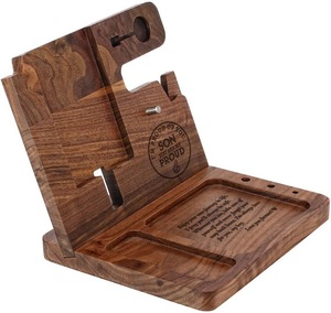 Nightstand Office Desk Key Hooks Holder Wallet Stand Smartwatch Organizer Natural Pine Walnut Wood Phone Docking Station for Men - Product Image 6