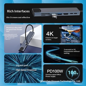 Hub USB-C 8-en-1 avec alimentation PD 31W, <span class=keywords><strong>port</strong></span> Ethernet, lecteur de carte USB et ports d'extension <span class=keywords><strong>RJ45</strong></span> (1 vers plusieurs) - Product Image 5
