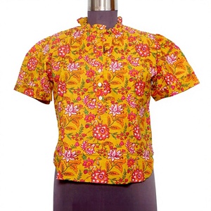 Blusa de Mujer, Dulce, Casual, de Media Manga, con Estampado Floral, 100% Algodón, Tejida, Invernal, Vintage, Ecológica, de Secado Rápido y Lavable - Product Image 1
