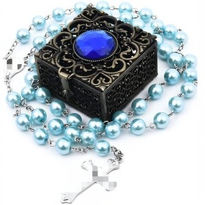 Vintage Imitation Pearl Rosary Necklace Zinc Alloy <b>Sweater</b> Chain Crystal Rhinestone Box <b>Set</b> Unisex Gift Jewelry - Product Image 3