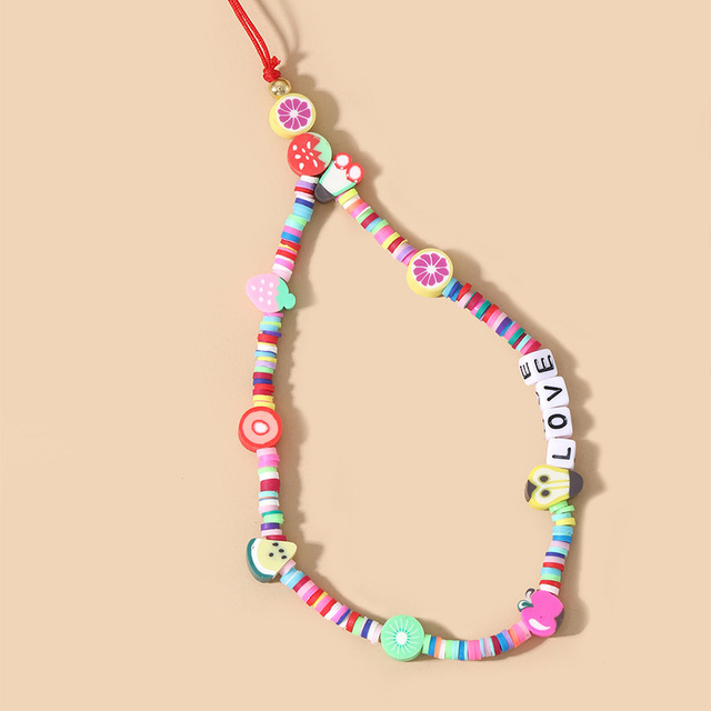 Wholesale Handmade Colorful Acrylic Beads Phone Lanyard Cute Flower Heart Beaded Cell Phone Charm Strap