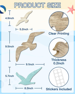 Decorazione Murale in Legno a Tema Spiaggia, Arte Murale Costiera, Scultura Murale di Gabbiani, Uccelli Marini, Decorazione per <span class=keywords><strong>Casa</strong></span> al Lago e Oceano - Product Image 3