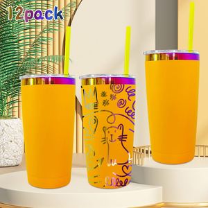 Lot de 12 gobelets à café en acier inoxydable plaqué arc-en-ciel holographique de 20 oz sans BPA avec logo personnalisé pour gravure laser personnalisée - Product Image 1