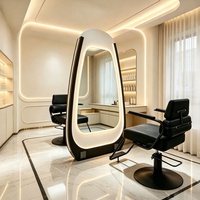 Miroir de salon moderne minimaliste en cuir, sur pied, avec éclairage LED, pour coiffure, beauté, permanente et coloration