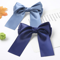 Barrette à cheveux longue en ruban satiné triple couche coloré, style coréen, pour femmes