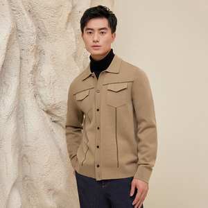 BRLOOTE/Barut Maglione Pullover Intrecciato da Uomo, Cardigan in Lana con Motivo a Pois, Giacca Invernale Versatile con Risvolto e Fodera in Lana - Product Image 1