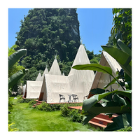 Tente de safari légère quatre saisons avec structure en acier, imperméable, pour glamping en extérieur, avec une chambre et un salon, idéale pour les centres de villégiature