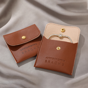 Wholesale Custom PU Leather Jewelry Pouch Necklace <b>Bracelet</b> Jewelry Packaging Bag Square Lightweight <b>Snap</b> Button Jewelry Box - Product Image 1
