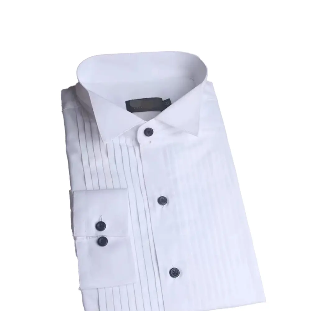 Prezzo ragionevole tinta unita 100% tessuto di cotone colletto alla coreana camicia da smoking da uomo Casual elastica di lusso