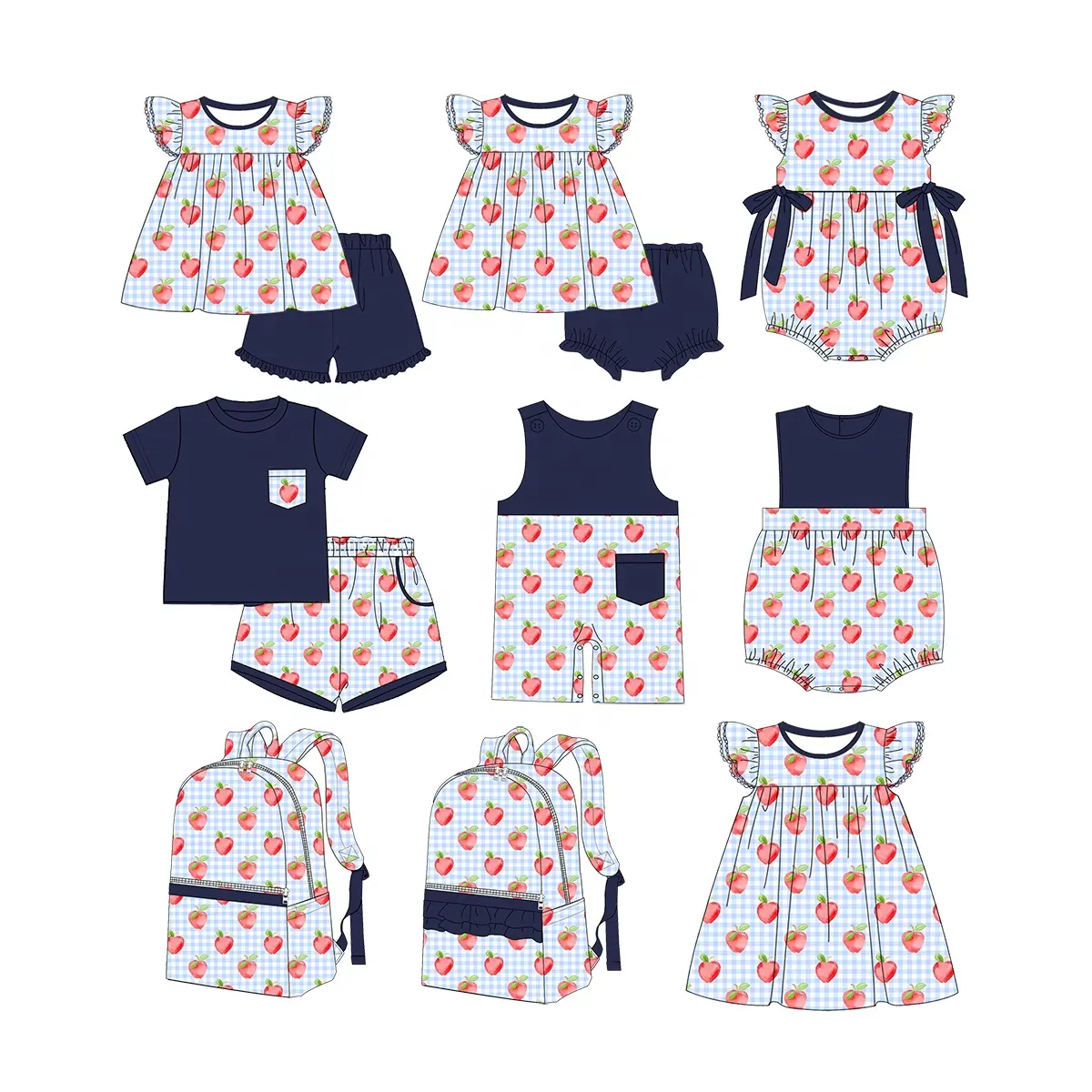 Puresun 100% cotton printing kids clothes school apples baby girl outfit pearl style shirt baby girl clothing