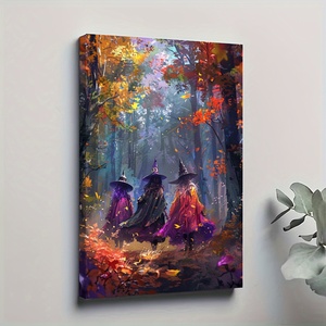 Pittura <span class=keywords><strong>di</strong></span> arte della parete <span class=keywords><strong>di</strong></span> Halloween 3 cappello a punta <span class=keywords><strong>streghe</strong></span> del bosco bella pittura foresta scenario parete arte tela incorniciata - Product Image 6