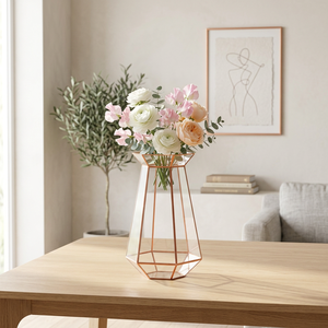 Wholesale Hot Selling Glass Tabletop <b>Vase</b> Rose Gold Metal Framed Handmade Lead Free Modern Design for Home - Product Image 1