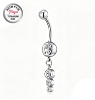 Anneau de nombril en titane ASTM F136 avec zircon, boule ronde et pendentif cylindrique orné de diamants G23, bijou de piercing pour le nombril
