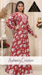 Vestido Largo Kaftan Estampado 100% Algodón Puro para Mujer, Ropa de Dormir Ligera y Transpirable, Ropa para el Hogar, Tallas Grandes, Venta al Por Mayor - Product Image 3