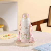 PINKAH NOUVEAU 520ML 17OZ Bouteille d'eau isotherme en acier inoxydable à double paroi anti-fuite avec paille et sangle pour enfants et écoliers