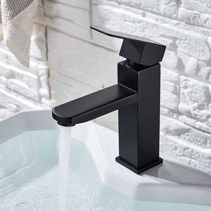 Top1, grifo de lavabo montado en cubierta cuadrada negra, mezclador frío y caliente, grifo de baño, grifo de lavabo de un solo mango - Product Image 2